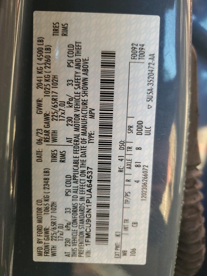2023 FORD ESCAPE ACTIVE VIN:1FMCU9GN1PUA64537