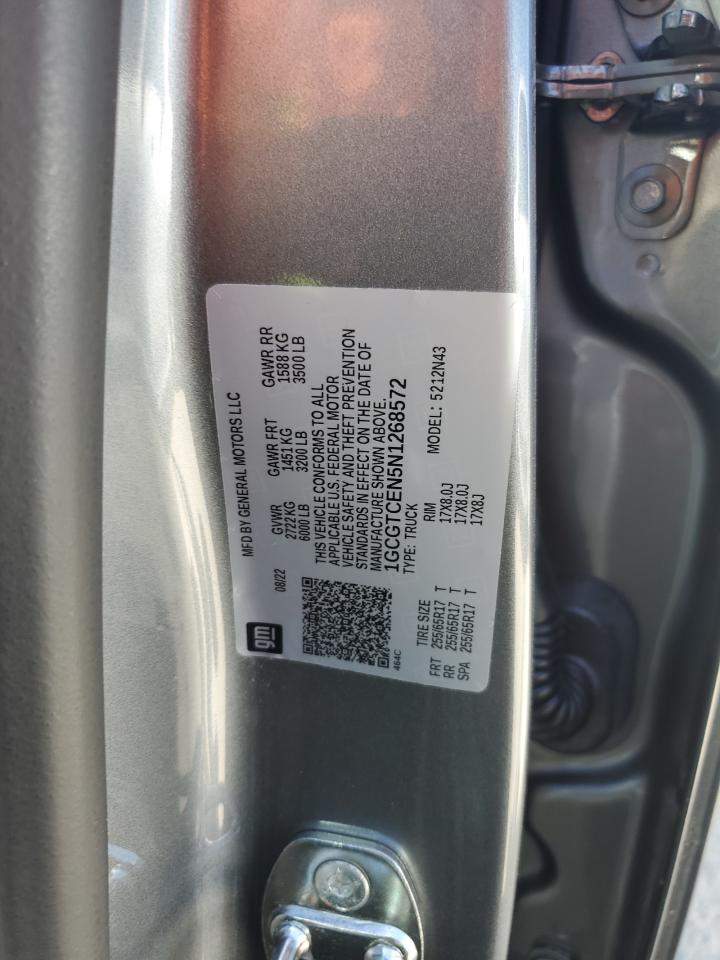 2022 CHEVROLET COLORADO LT VIN:1GCGTCEN5N1268572