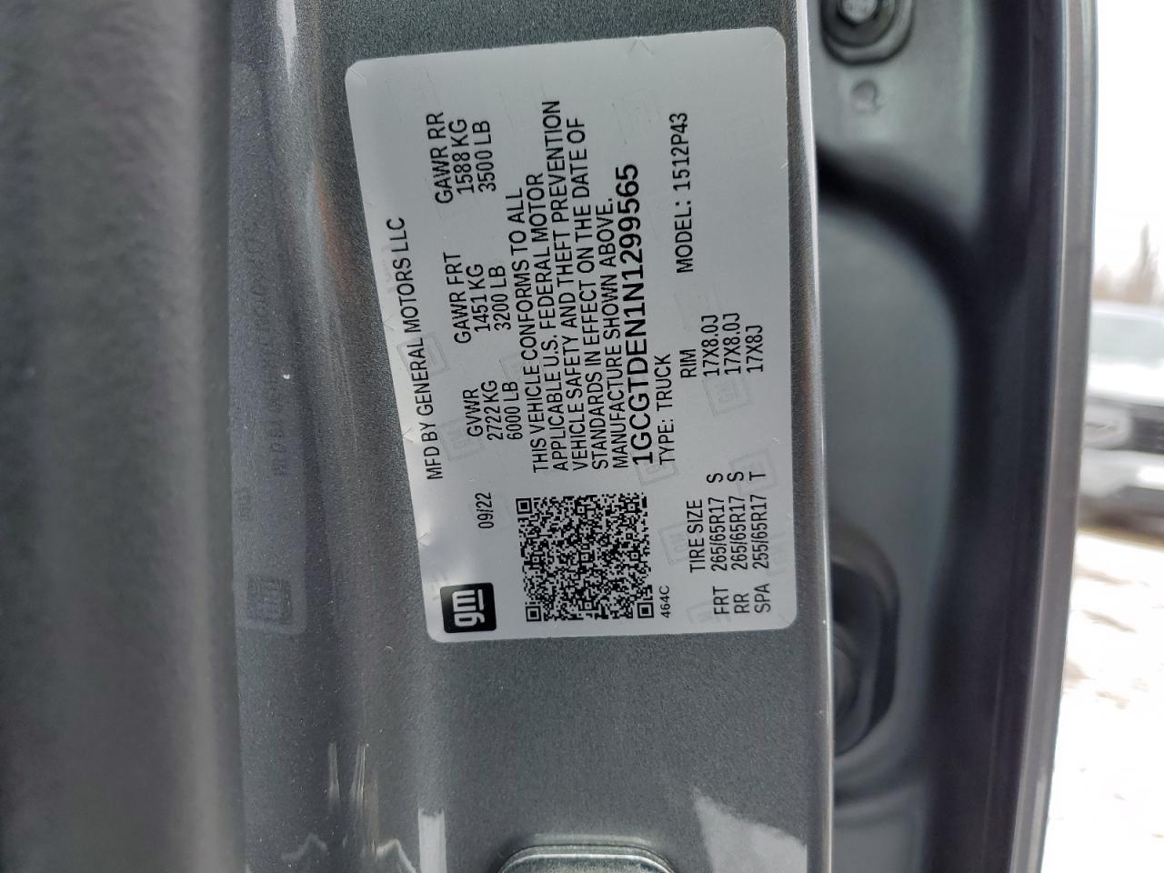 2022 CHEVROLET COLORADO Z71 VIN:1GCGTDEN1N1299565