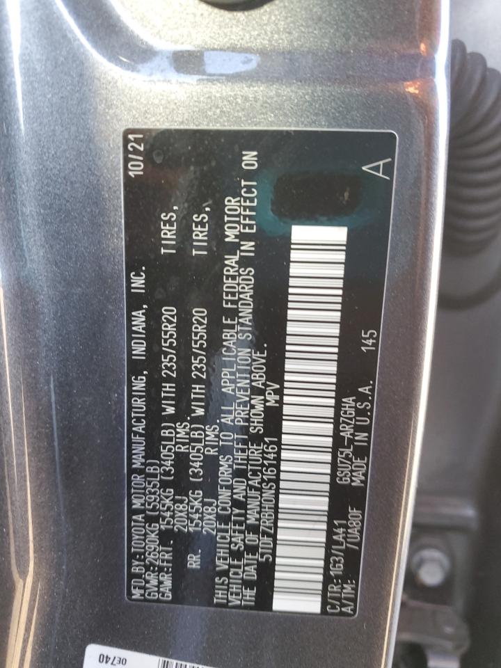2022 TOYOTA HIGHLANDER PLATINUM VIN:5TDFZRBH0NS161461