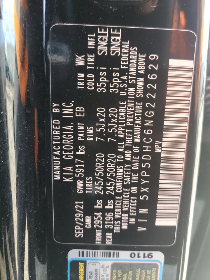 2022 KIA TELLURIDE SX VIN:5XYP5DHC6NG222629