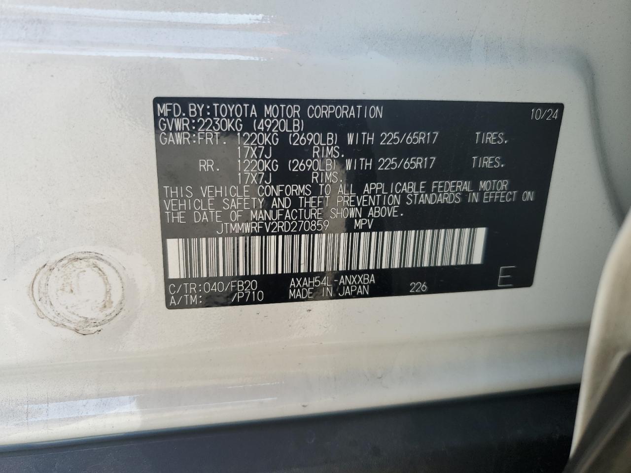 2024 TOYOTA RAV4 LE VIN:JTMMWRFV2RD270859