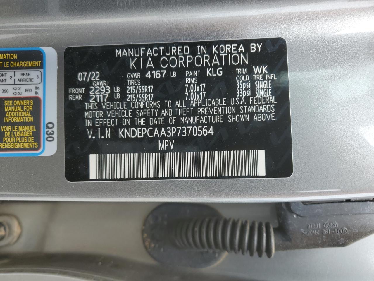2023 KIA SELTOS LX VIN:KNDEPCAA3P7370564