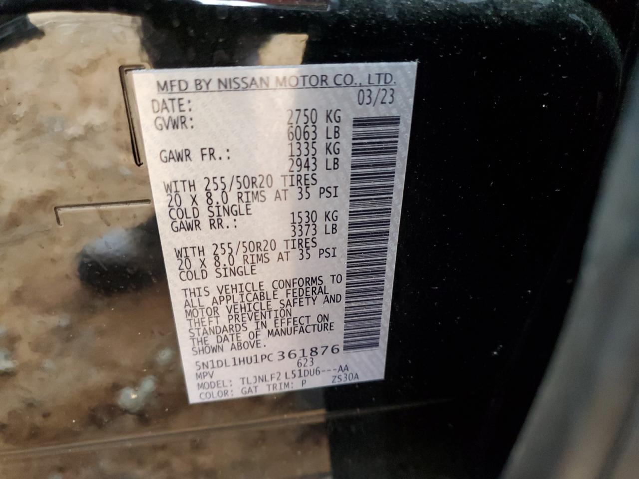 2023 INFINITI QX60 AUTOGRAPH VIN:5N1DL1HU1PC361876