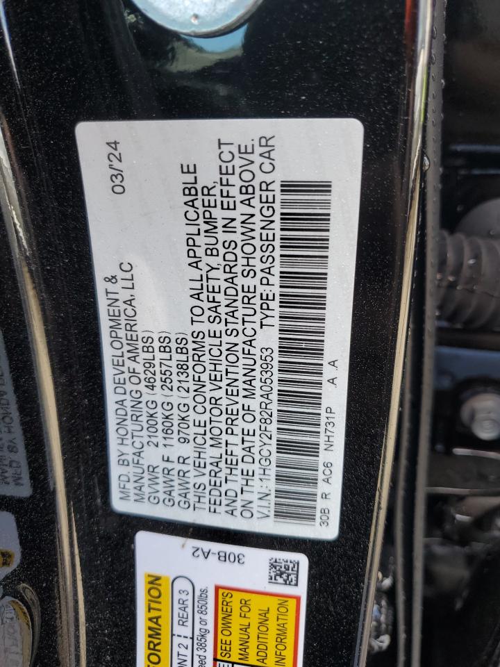 2024 HONDA ACCORD TOURING HYBRID VIN:1HGCY2F82RA053953