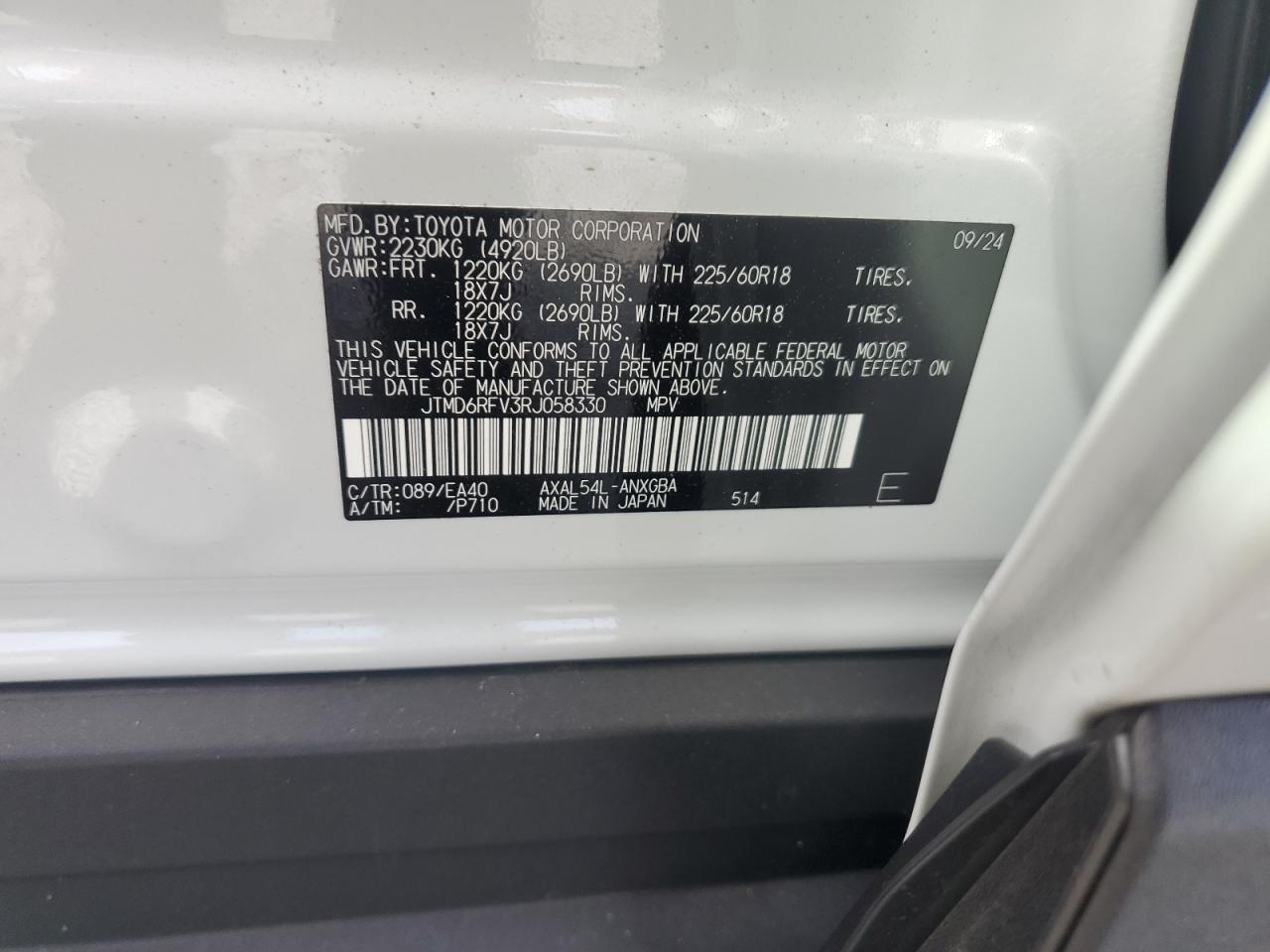2024 TOYOTA RAV4 LIMITED VIN:JTMD6RFV3RJ058330