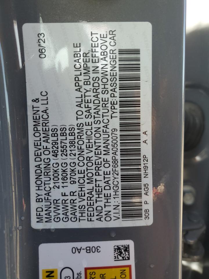 2023 HONDA ACCORD HYBRID EXL VIN:1HGCY2F68PA050079