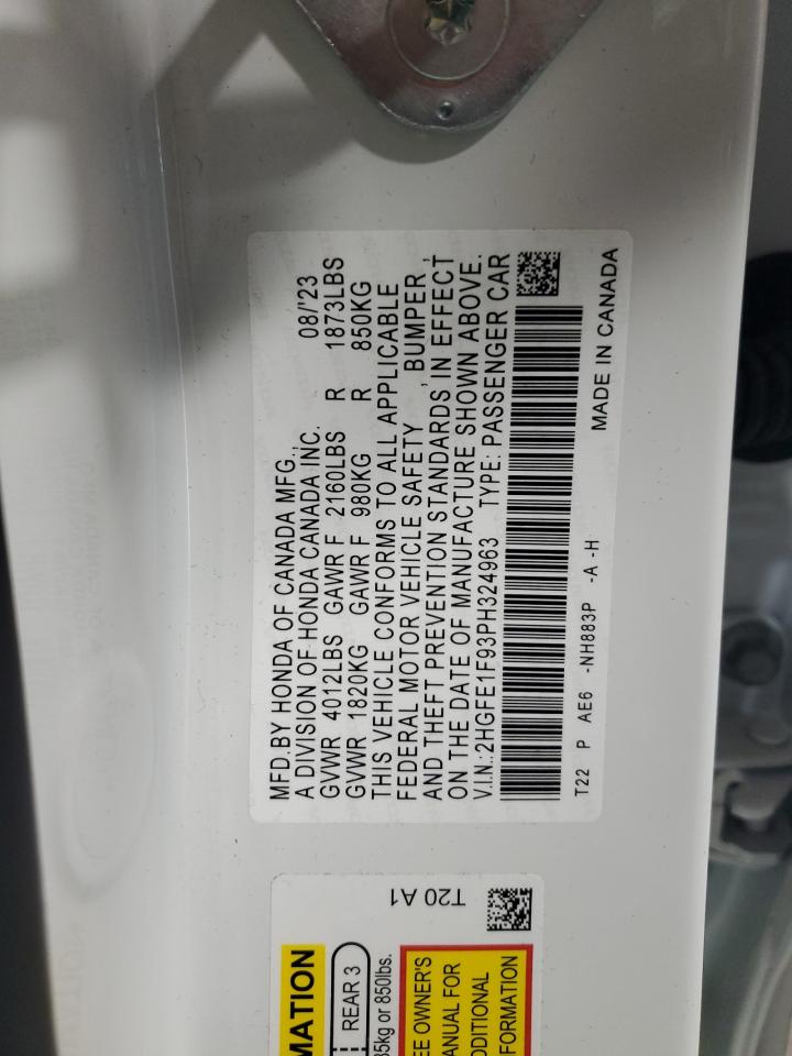 2023 HONDA CIVIC TOURING VIN:2HGFE1F93PH324963