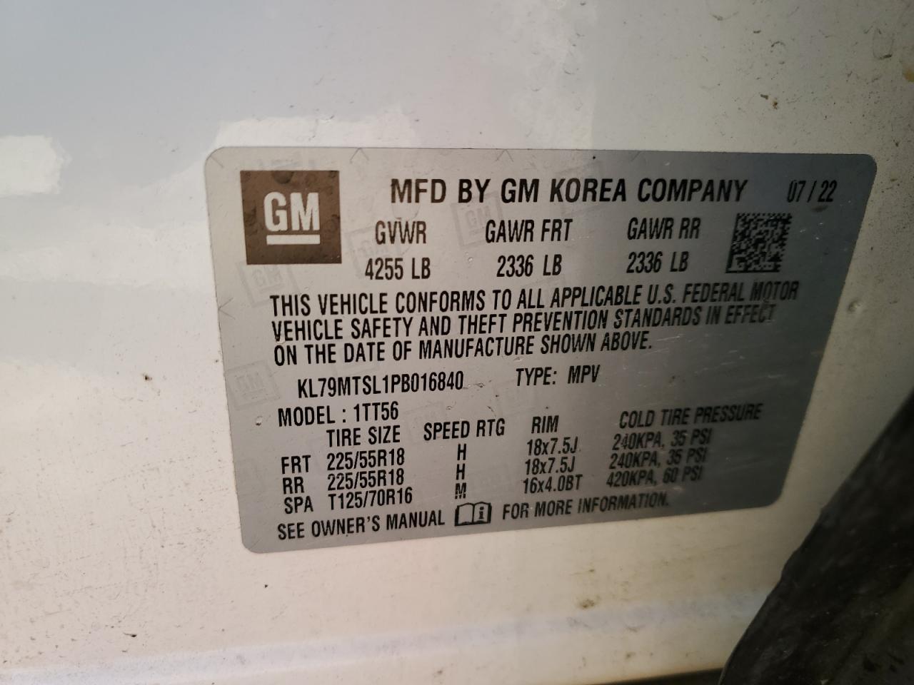 2023 CHEVROLET TRAILBLAZER RS VIN:KL79MTSL1PB016840