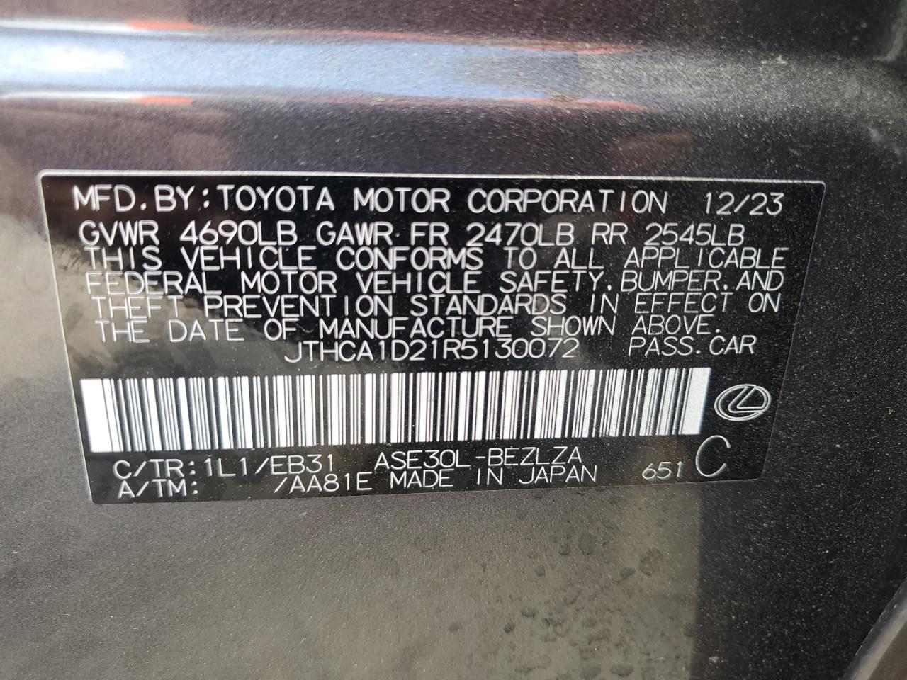 2024 LEXUS IS 300 VIN:JTHCA1D21R5130072