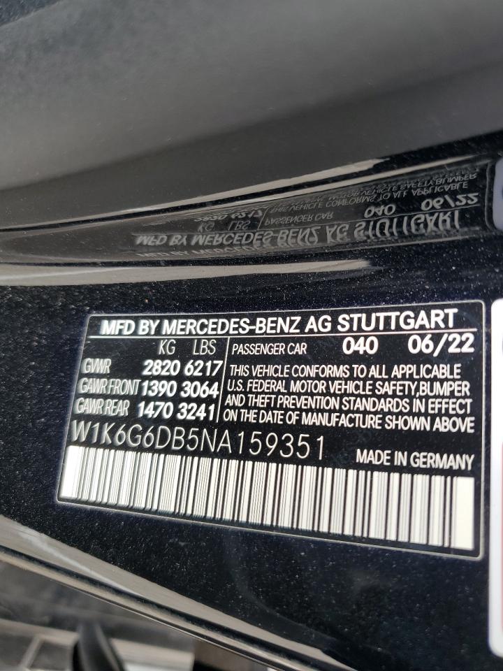 2022 MERCEDES-BENZ S 500 4MATIC VIN:W1K6G6DB5NA159351