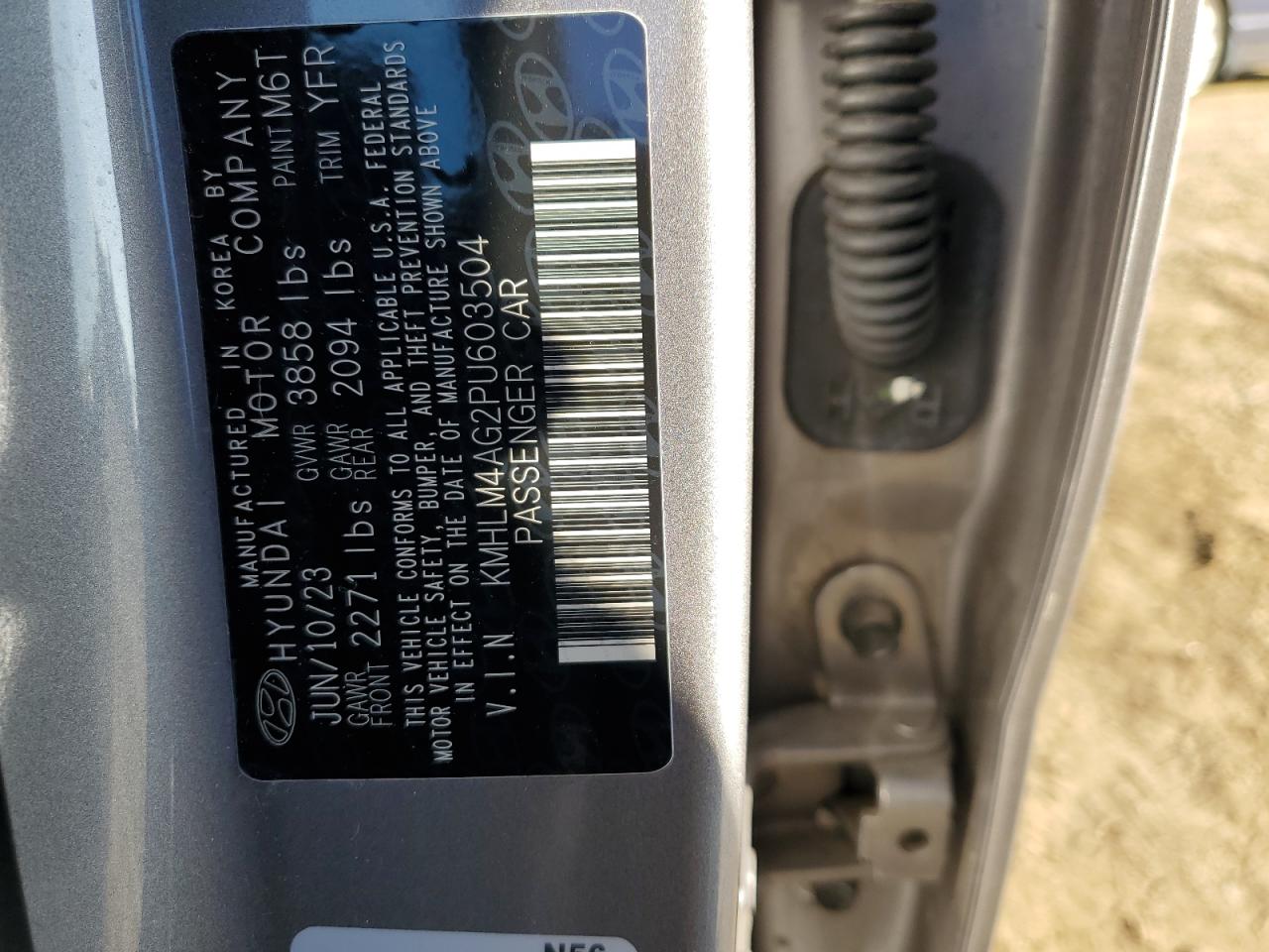 2023 HYUNDAI ELANTRA SEL VIN:KMHLM4AG2PU603504