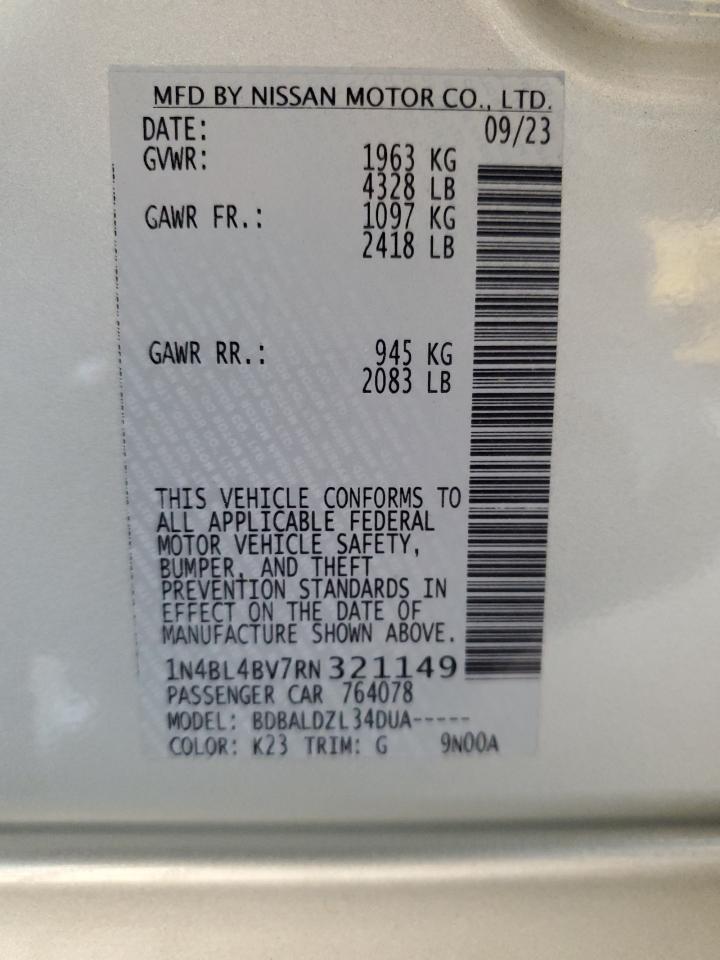 2024 NISSAN ALTIMA S VIN:1N4BL4BV7RN321149