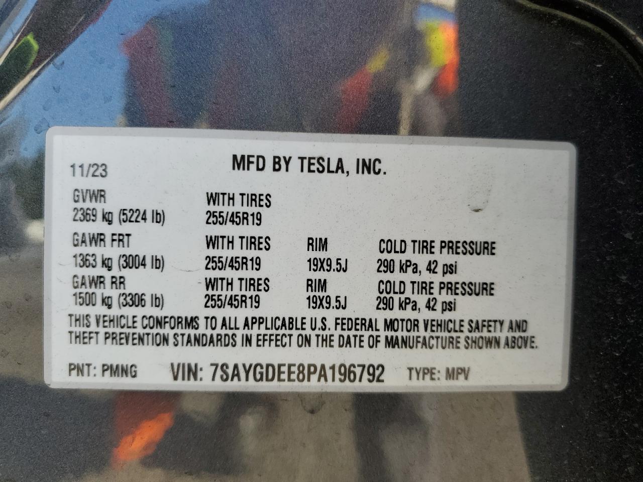 2023 TESLA MODEL Y  VIN:7SAYGDEE8PA196792