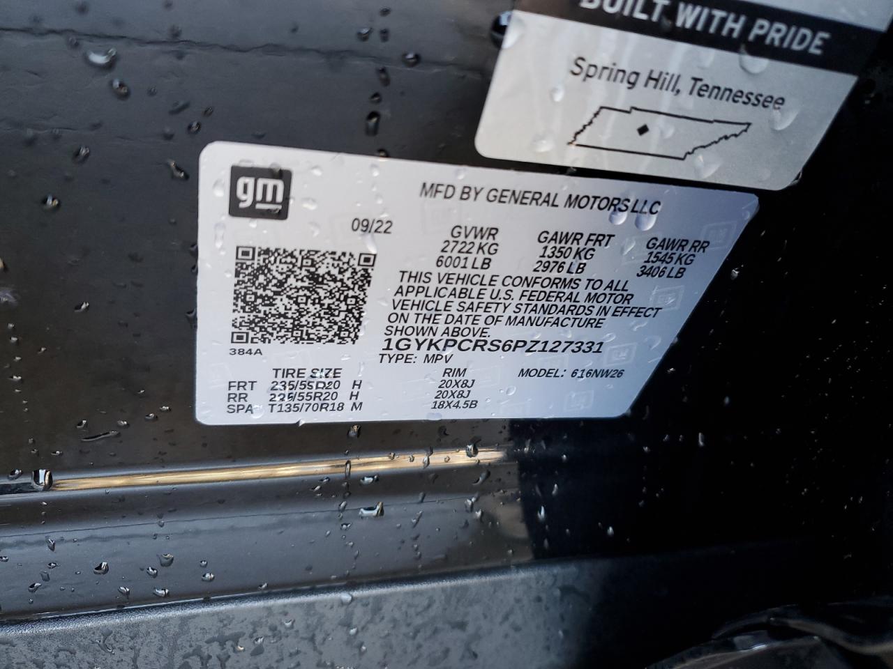 2023 CADILLAC XT6 PREMIUM LUXURY VIN:1GYKPCRS6PZ127331