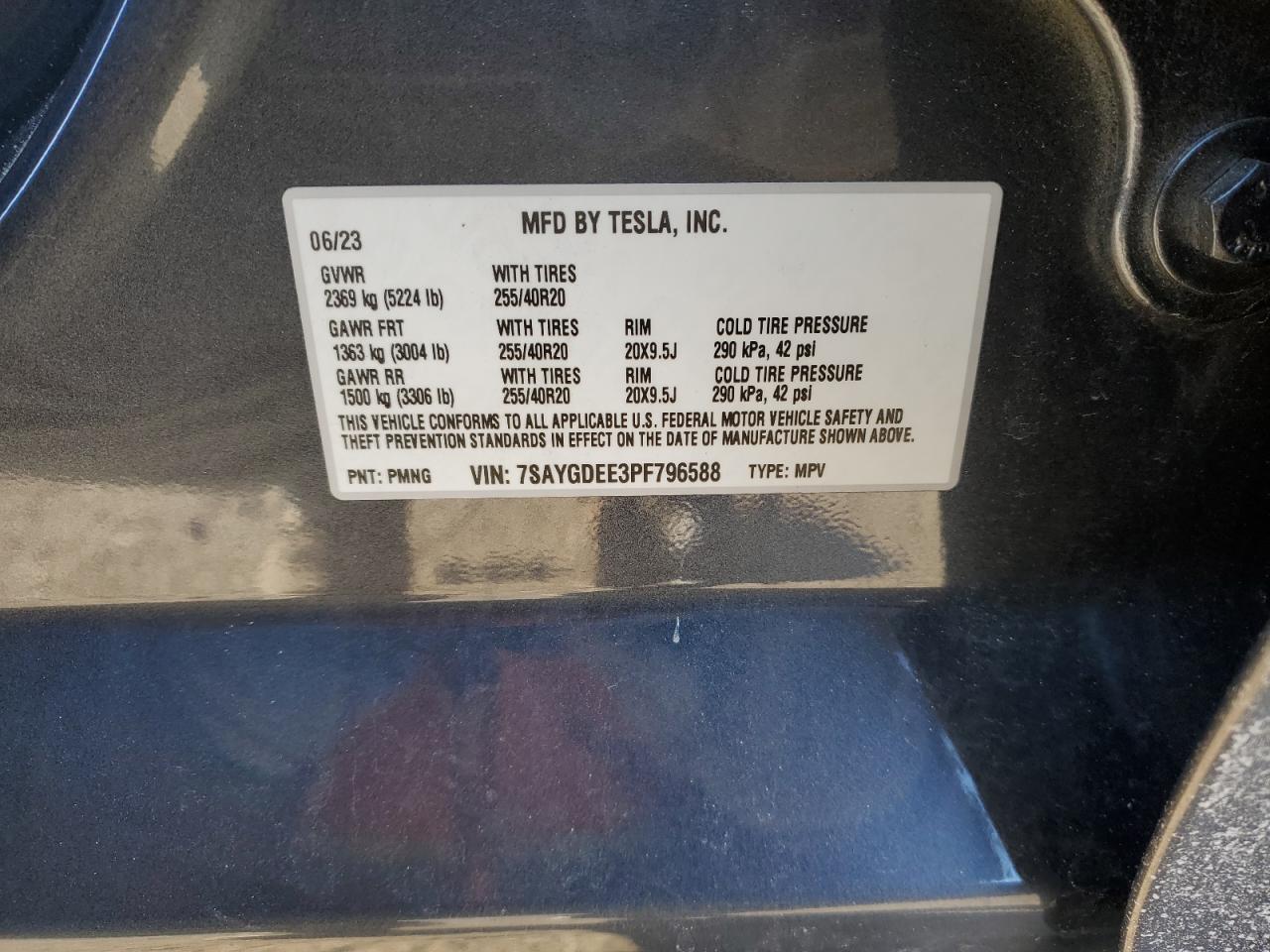 2023 TESLA MODEL Y  VIN:7SAYGDEE3PF796588