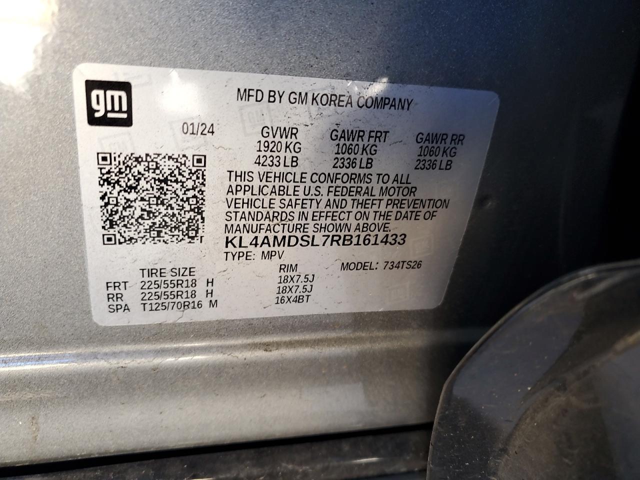 2024 BUICK ENCORE GX SPORT TOURING VIN:KL4AMDSL7RB161433