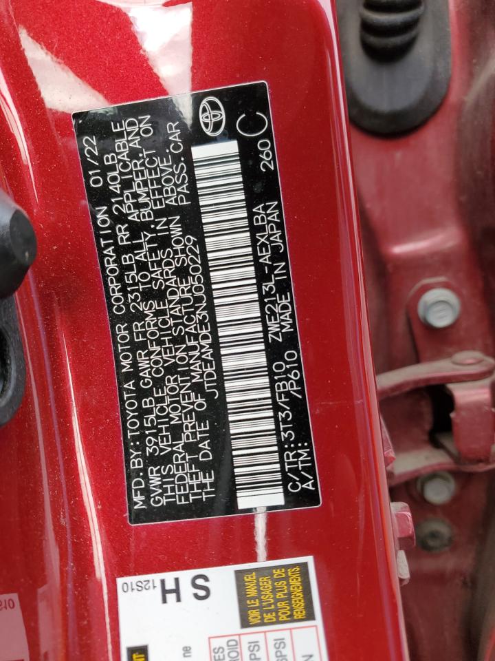 2022 TOYOTA COROLLA LE VIN:JTDEAMDE3NJ050229