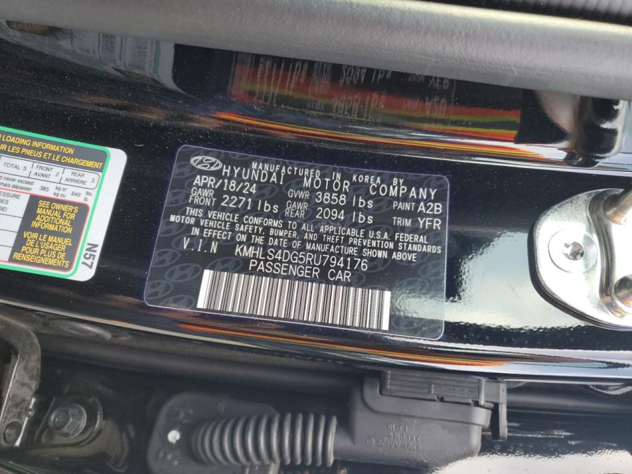 2024 HYUNDAI ELANTRA SEL VIN:KMHLS4DG5RU794176