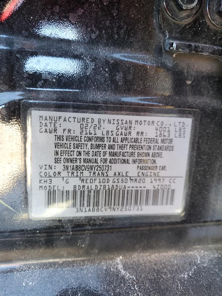 2022 NISSAN SENTRA SV VIN:3N1AB8CV9NY250731