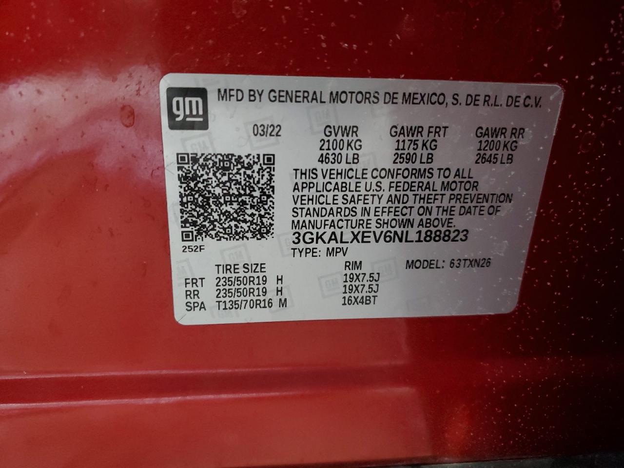 2022 GMC TERRAIN DENALI VIN:3GKALXEV6NL188823