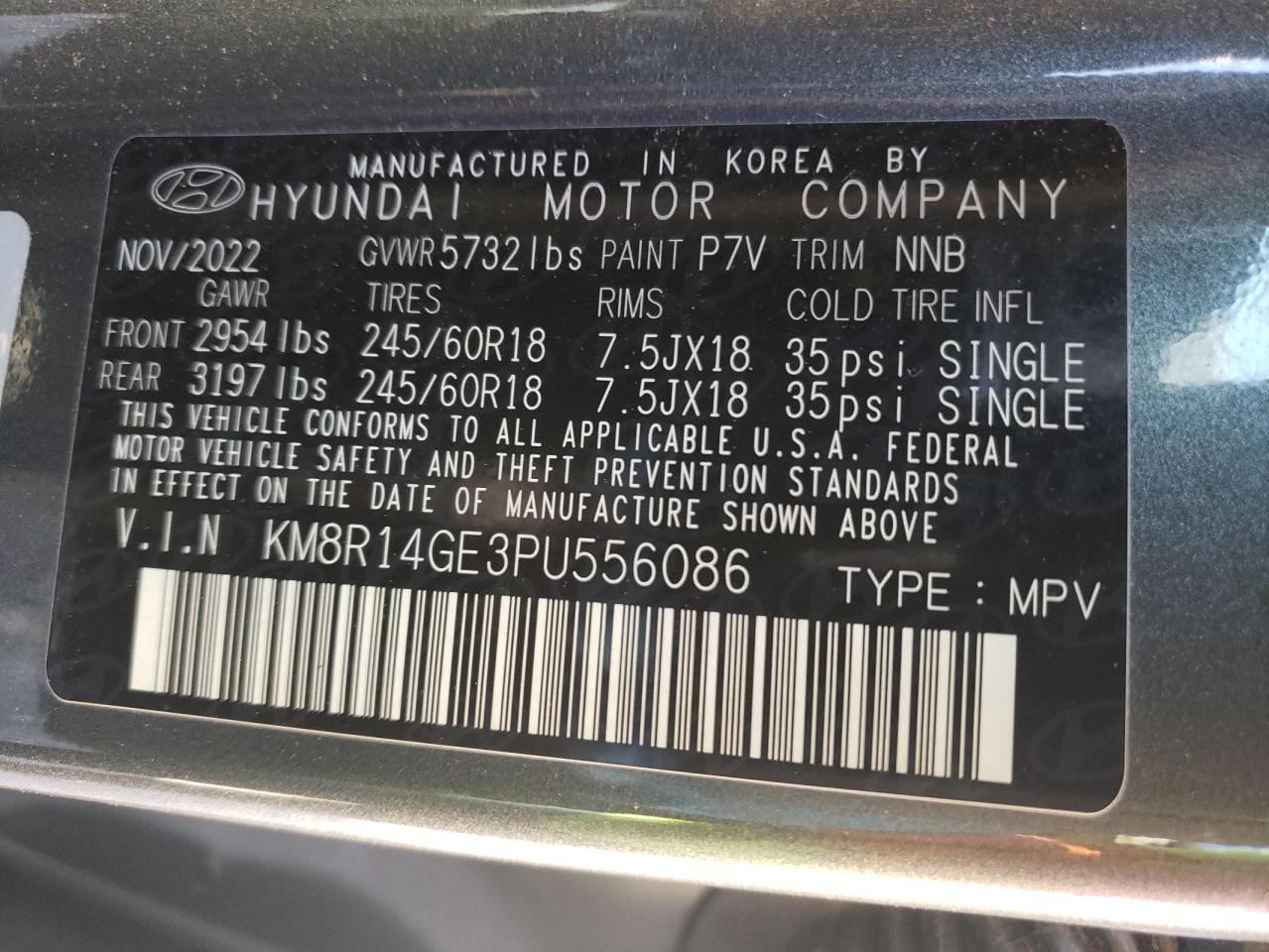 2023 HYUNDAI PALISADE SE VIN:KM8R14GE3PU556086
