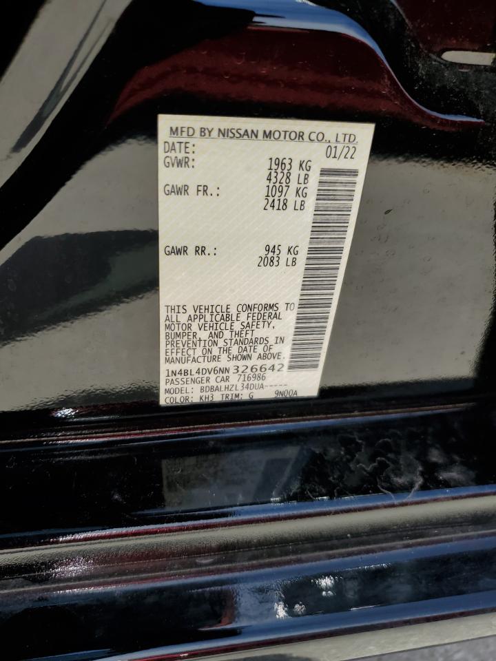 2022 NISSAN ALTIMA SV VIN:1N4BL4DV6NN326642