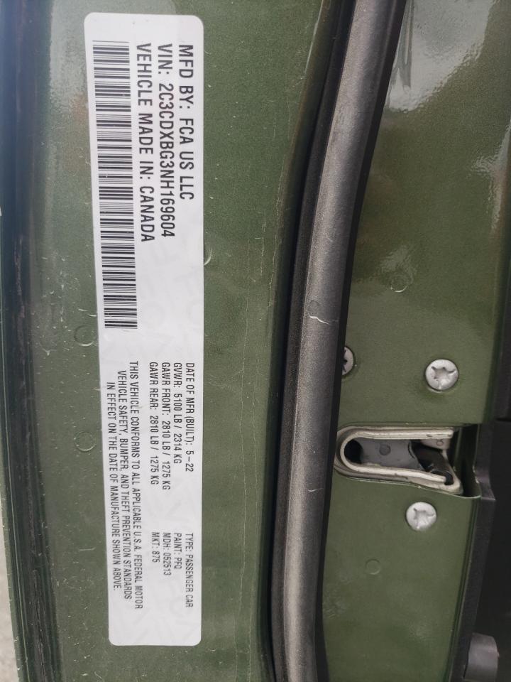 2022 DODGE CHARGER SXT VIN:2C3CDXBG3NH169604