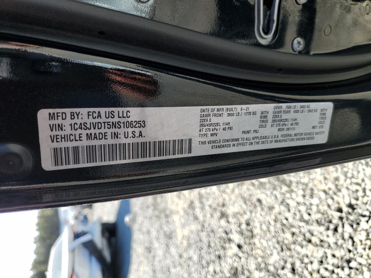 2022 JEEP WAGONEER SERIES III VIN:1C4SJVDT5NS106253