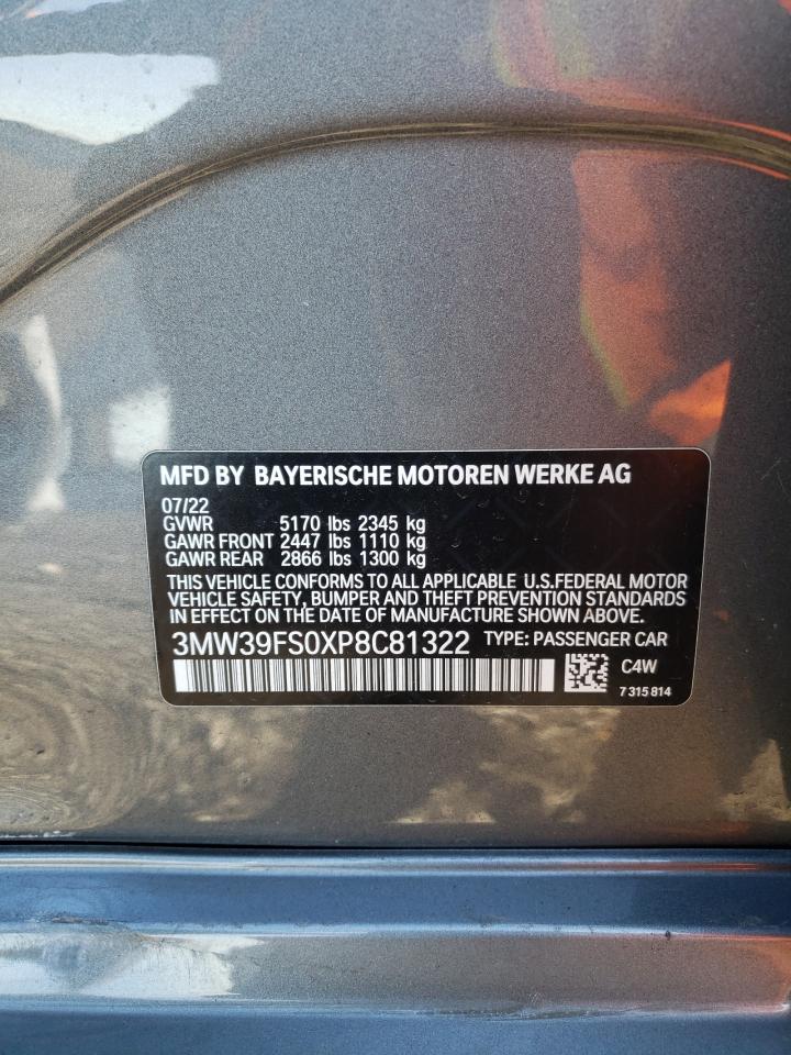 2023 BMW 330XE  VIN:3MW39FS0XP8C81322