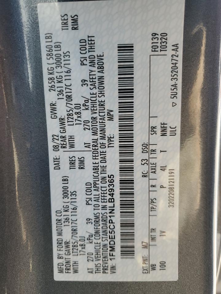 2022 FORD BRONCO BASE VIN:1FMDE5CP1NLB49365