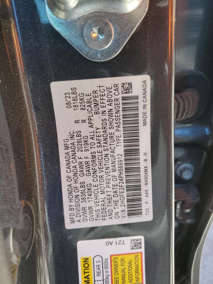 2023 HONDA CIVIC LX VIN:2HGFE2F24PH569912