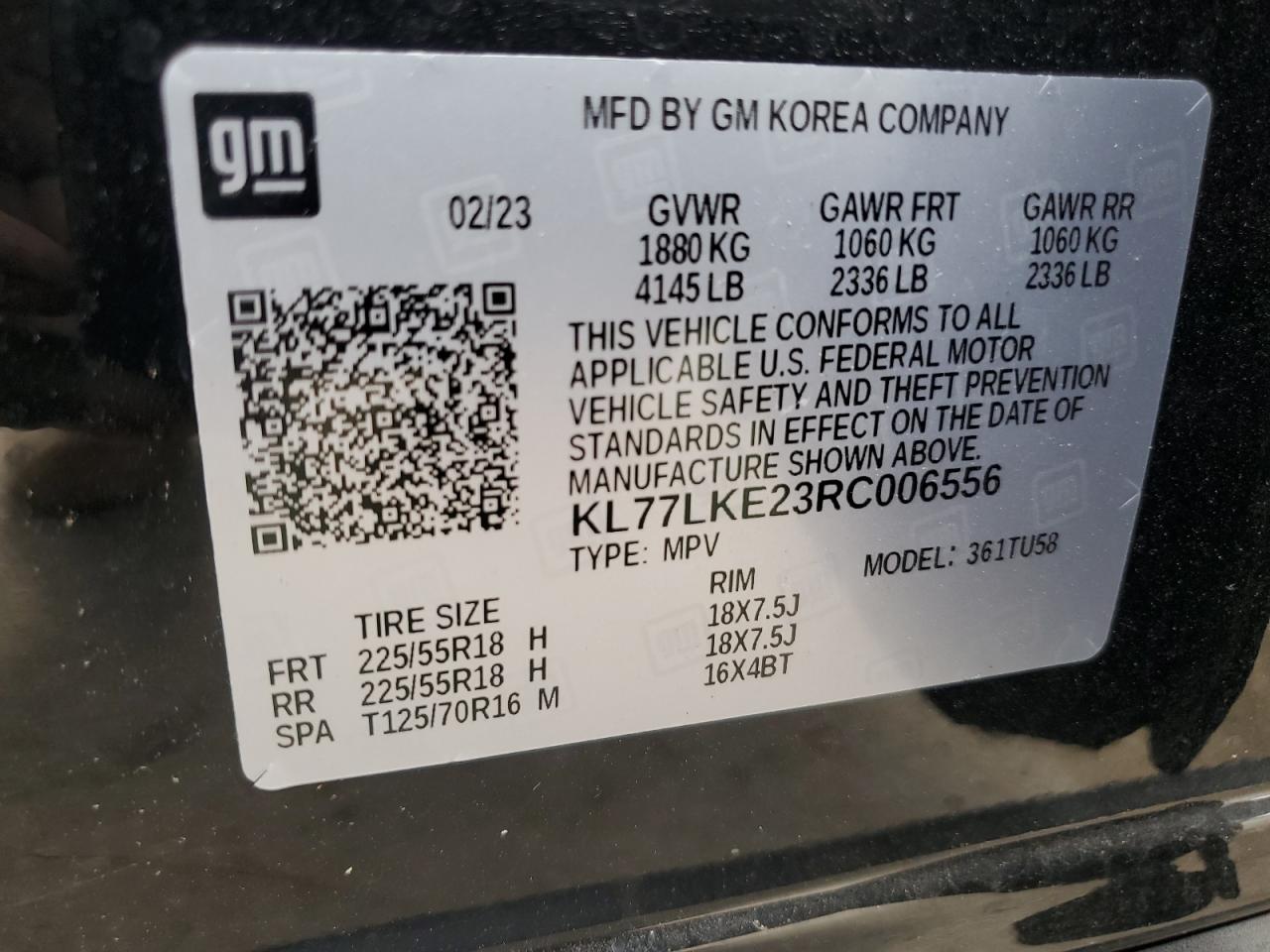 2024 CHEVROLET TRAX ACTIV VIN:KL77LKE23RC006556