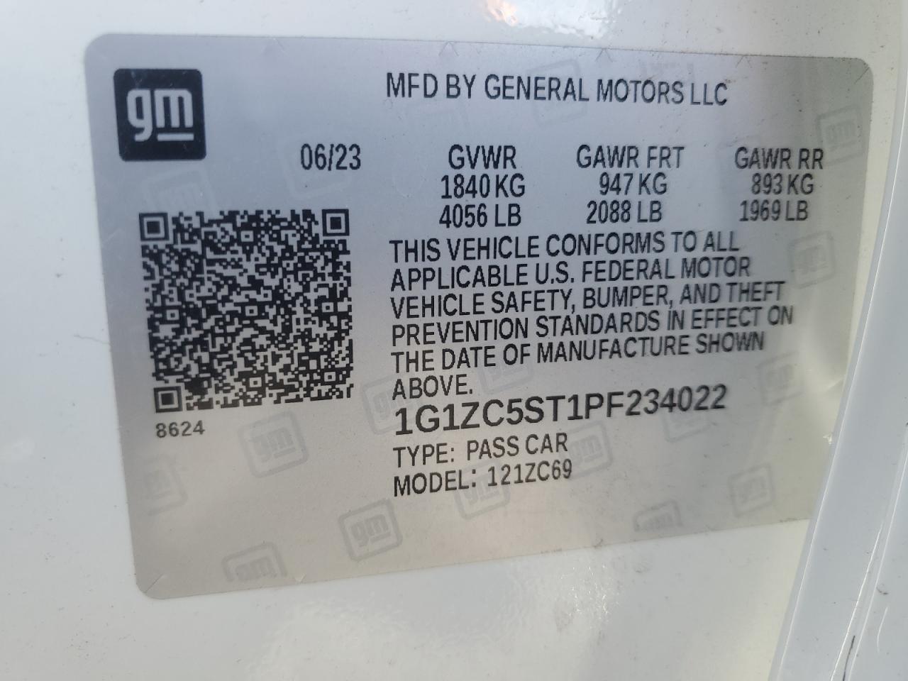 2023 CHEVROLET MALIBU LS VIN:1G1ZC5ST1PF234022