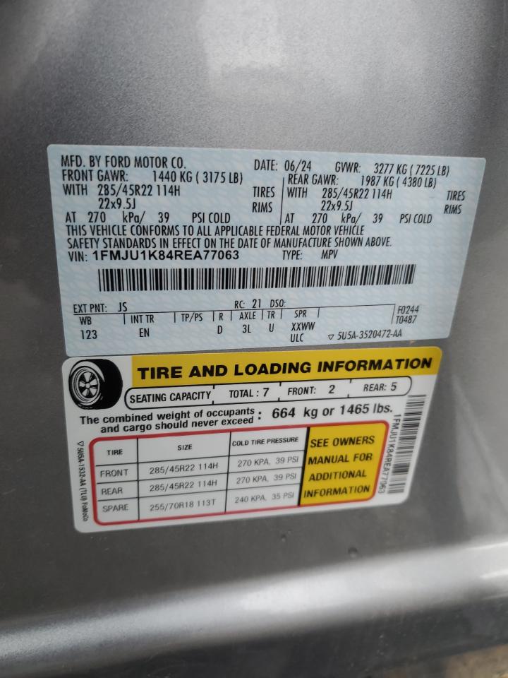 2024 FORD EXPEDITION LIMITED VIN:1FMJU1K84REA77063