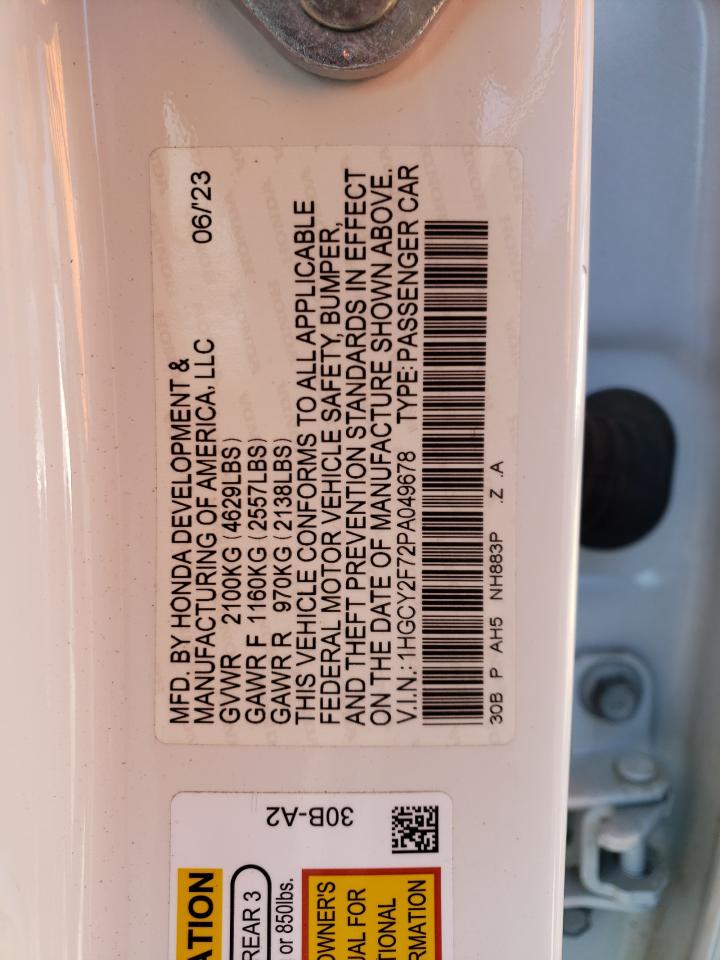 2023 HONDA ACCORD HYBRID SPORT-L VIN:1HGCY2F72PA049678