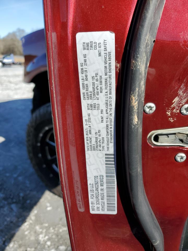 2022 RAM 2500 BIG HORN/LONE STAR VIN:3C6UR5DL4NG262770