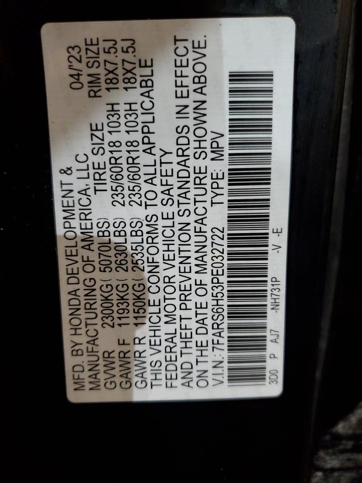 2023 HONDA CR-V SPORT VIN:7FARS6H53PE032722