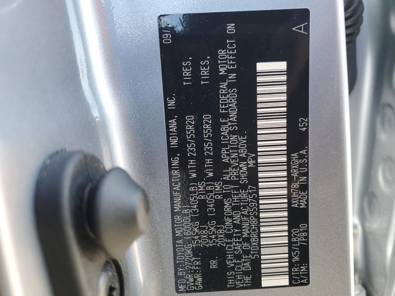 2023 TOYOTA HIGHLANDER HYBRID LIMITED VIN:5TDXBRCH8PS597517