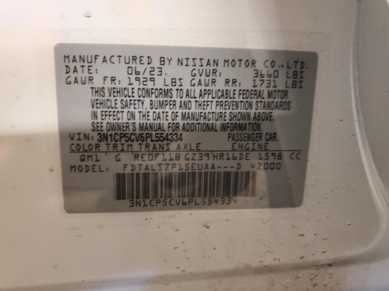 2023 NISSAN KICKS SV VIN:3N1CP5CV6PL554334