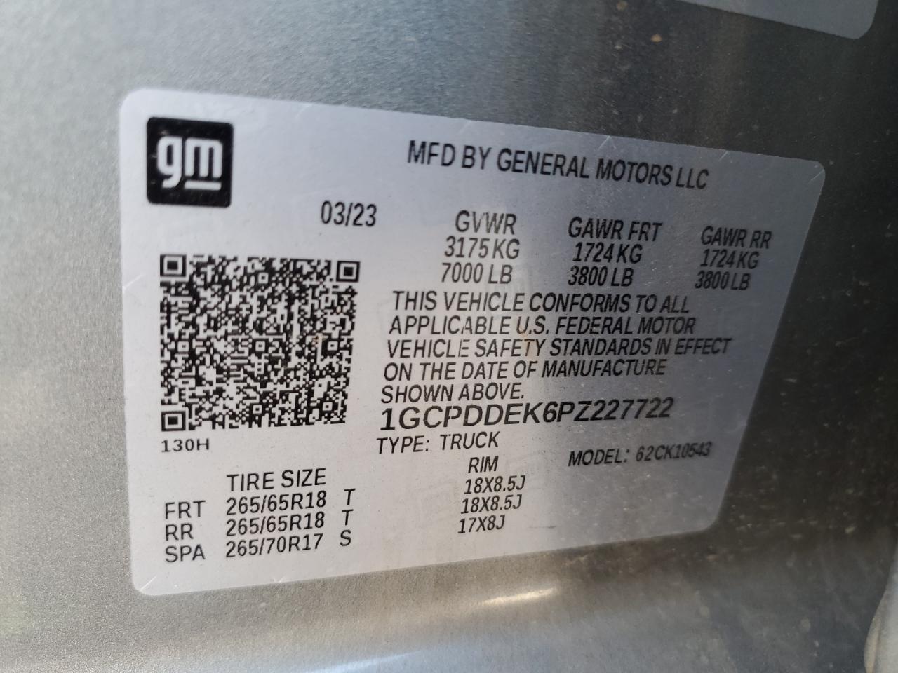 2023 CHEVROLET SILVERADO K1500 LT VIN:1GCPDDEK6PZ227722