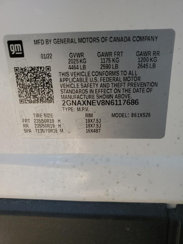 2022 CHEVROLET EQUINOX PREMIER VIN:2GNAXNEV8N6117686