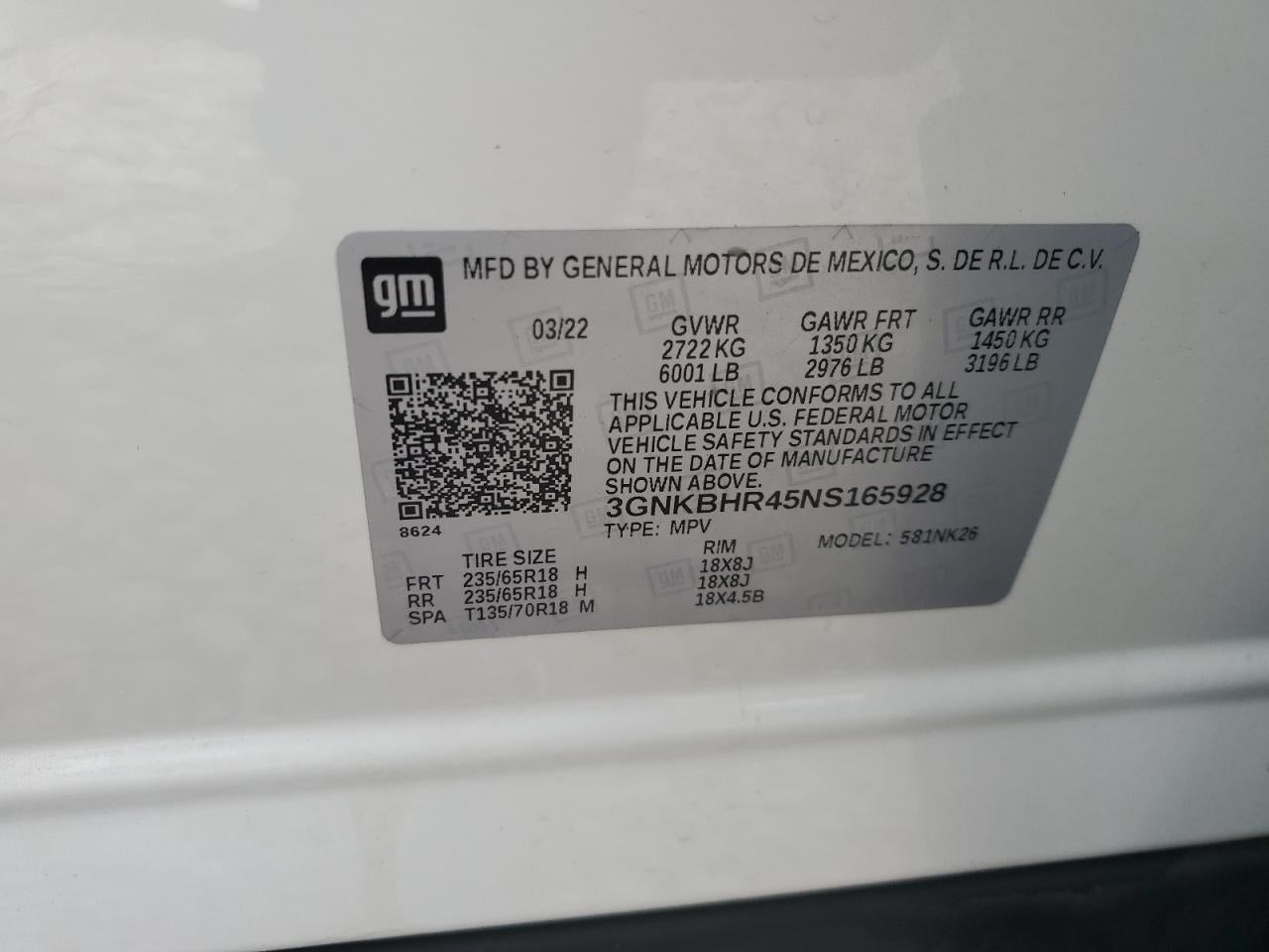 2022 CHEVROLET BLAZER 2LT VIN:3GNKBHR45NS165928