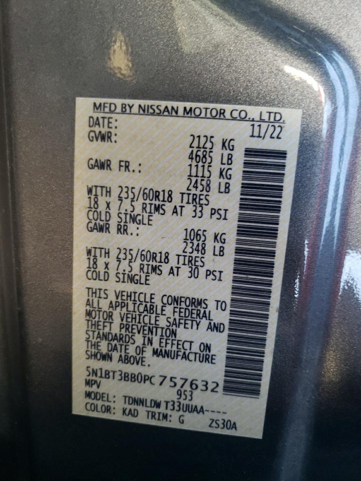 2023 NISSAN ROGUE SV VIN:5N1BT3BB0PC757632