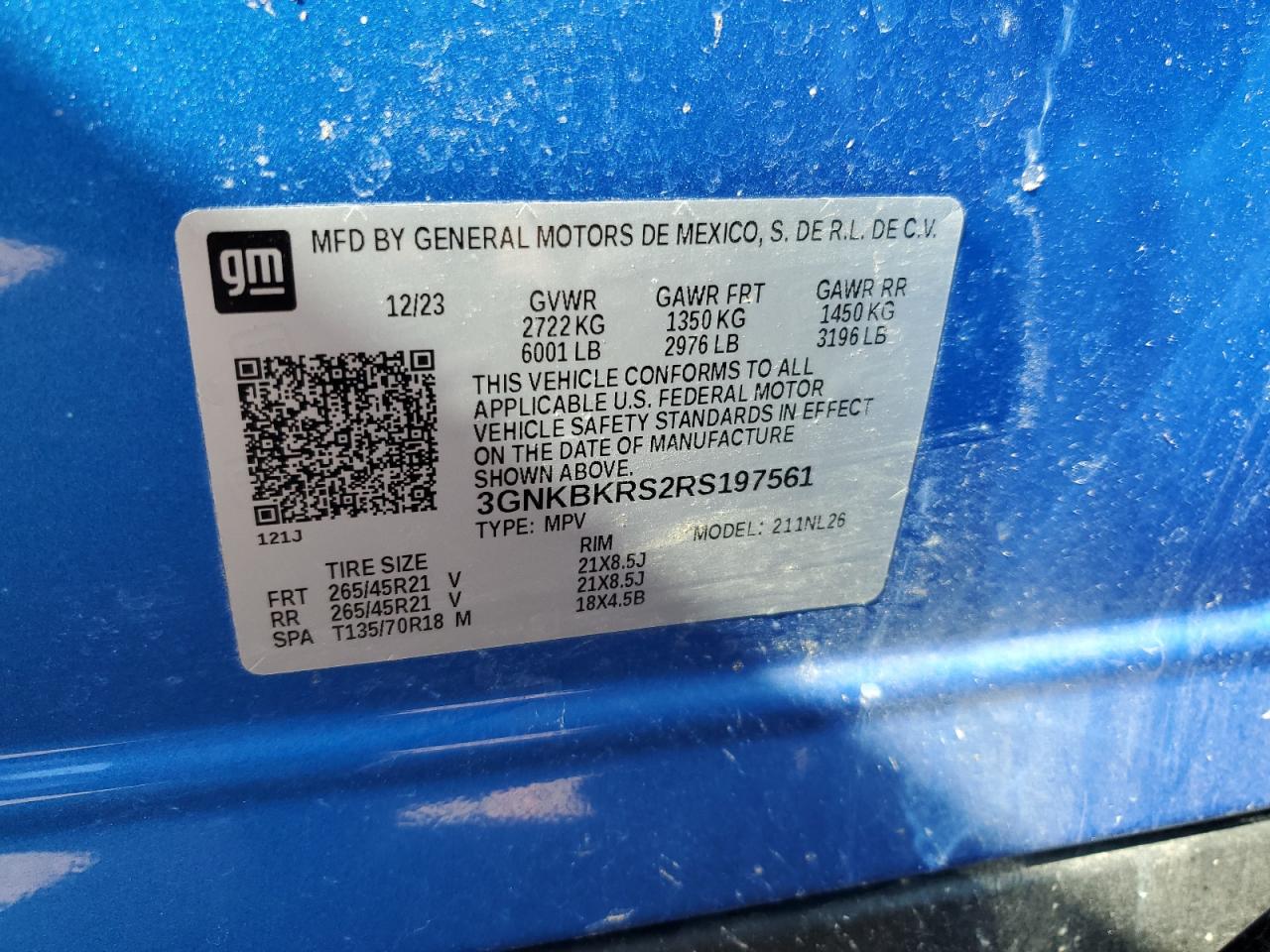 2024 CHEVROLET BLAZER RS VIN:3GNKBKRS2RS197561