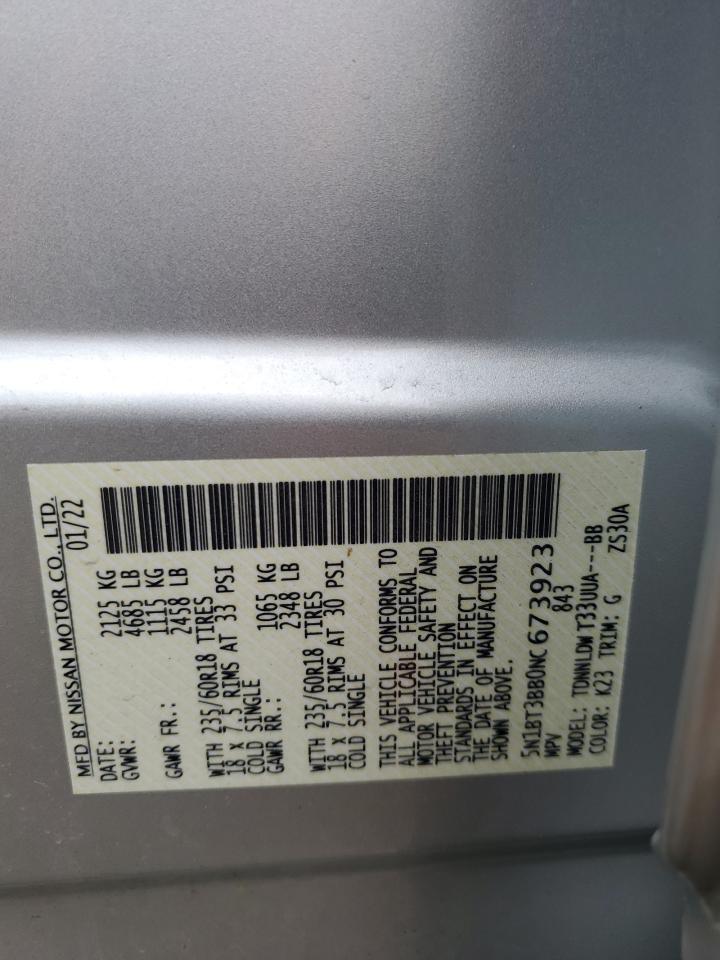 2022 NISSAN ROGUE SV VIN:5N1BT3BB0NC673923