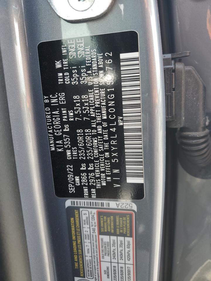 2022 KIA SORENTO S VIN:5XYRL4LC0NG152762