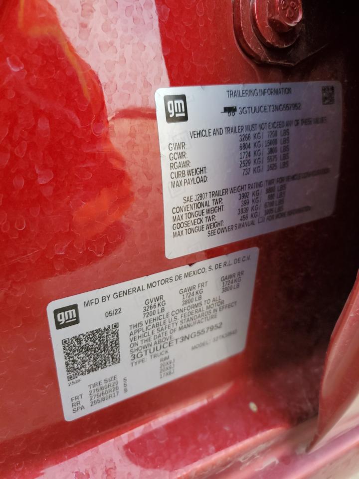 2022 GMC SIERRA K1500 ELEVATION VIN:3GTUUCET3NG557952