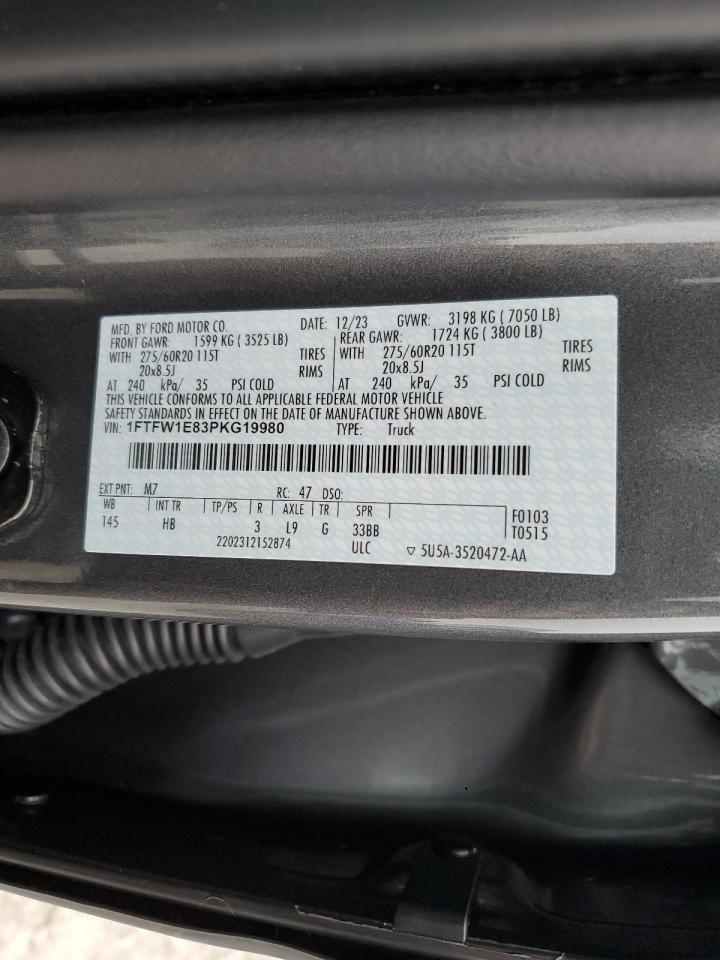 2023 FORD F150 SUPERCREW VIN:1FTFW1E83PKG19980