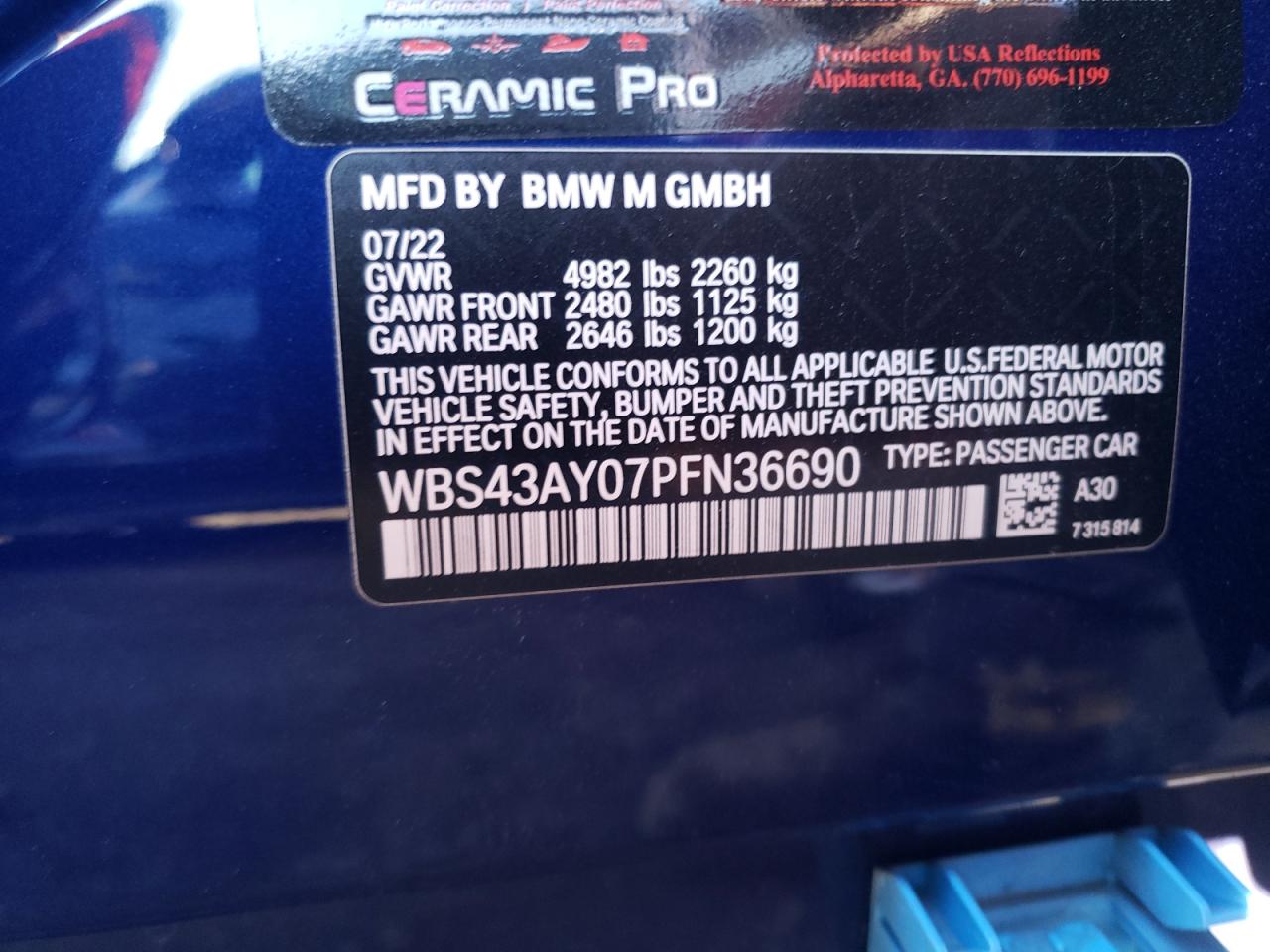 2023 BMW M3 COMPETITION VIN:WBS43AY07PFN36690